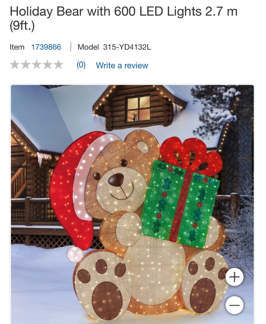 Holiday Bear 9ft tall 700 lights