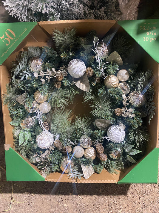 New in box 30 inch 50 lights wreath from Costco